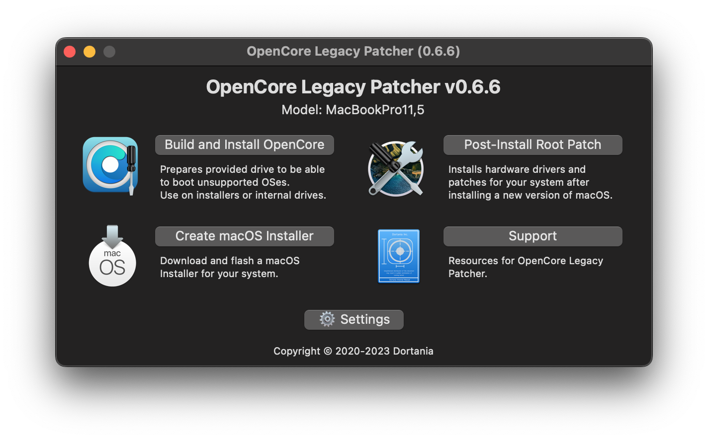 OpenCore Legacy Patcher Main Menu - Easy-to-use interface
